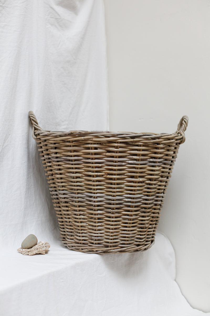 Cane Laundry Basket Round Grey Blackbird Goods